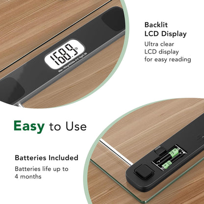 Scale for Body Weight, Accurate Bathroom Scales, Digital Weighing Machine for People, 400Lb Capacity, LCD Display, Step-On Technology, Tempered Glass, Measuring Tape Included