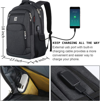 Professional Slim Laptop Backpack for Business Travel, Anti-Theft Design with USB Charging Port, Water-Resistant College Computer Bag for 15.6 Inch Laptops and Notebooks - Black