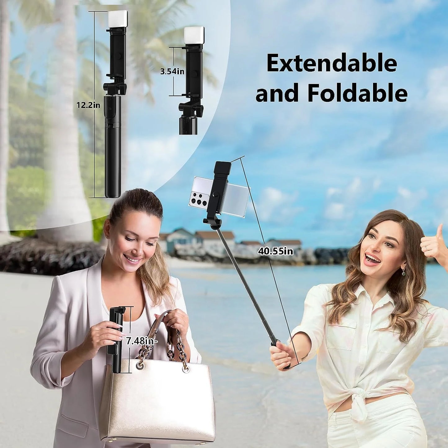 Cmybabee Selfie Stick, Tripod, 40In Retractable  with Remote, 2 Level Fill Light, Selfie Tripod for Iphone Android